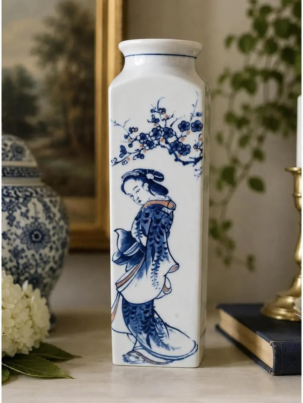 Stunning Vintage Japanese Geisha Porcelain Vase